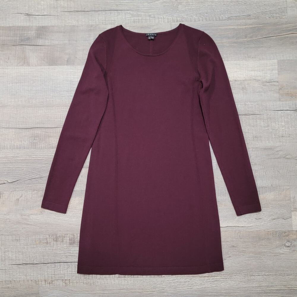 Theory Womens Size Large Wool‎ Long Sleeve Sweater Dress Maroon Red Classic